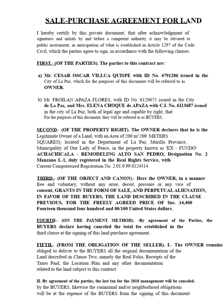 Land Sale-Purchase Agreement Template | PDF | Business Law | Common Law