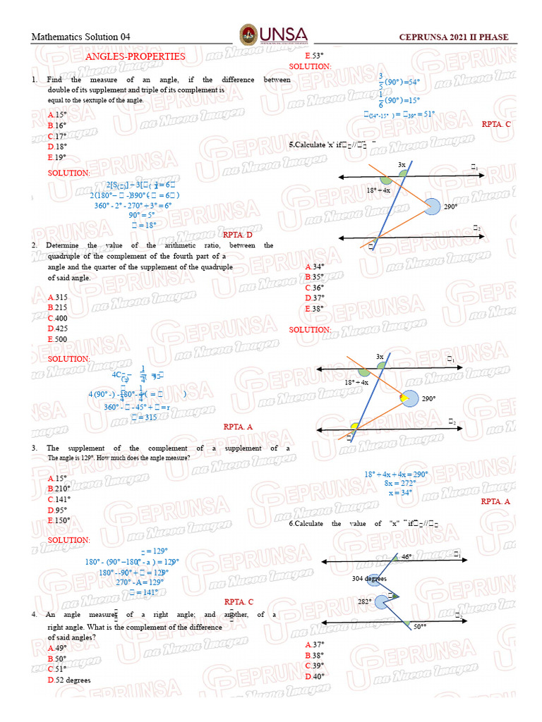 MATHEMATICSOLUTION4 | PDF | Angle | Geometry