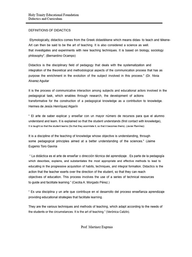 Definitions of Didactics | PDF