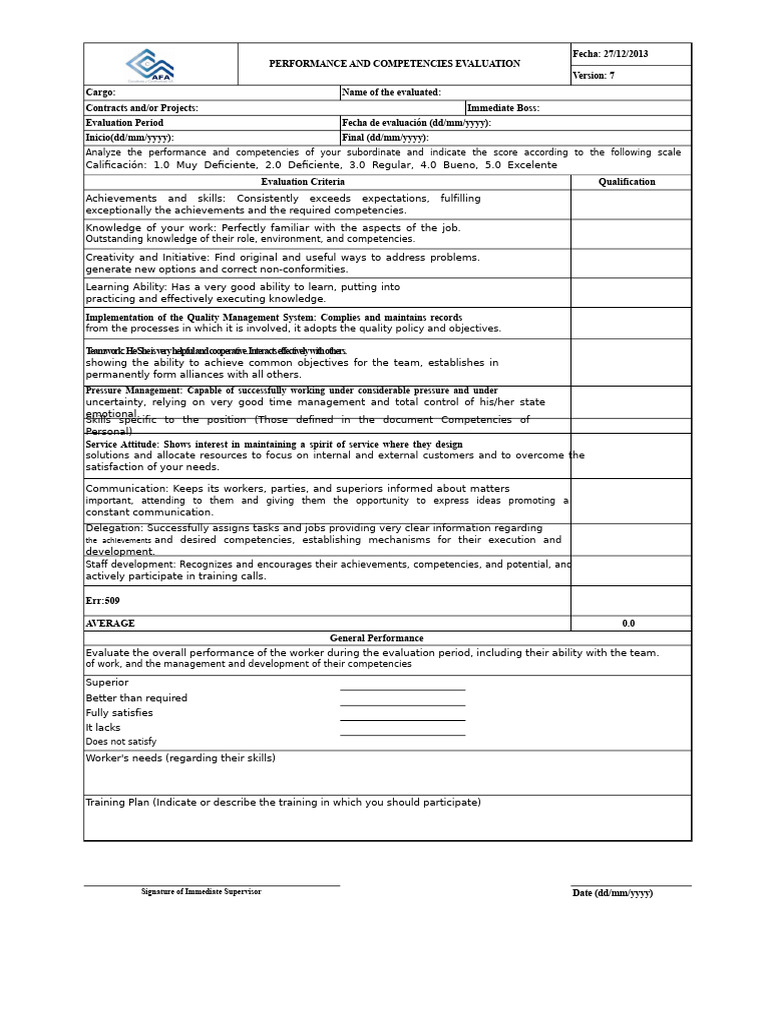 Performance and Competencies Evaluation Form | PDF | Cognition | Psychology