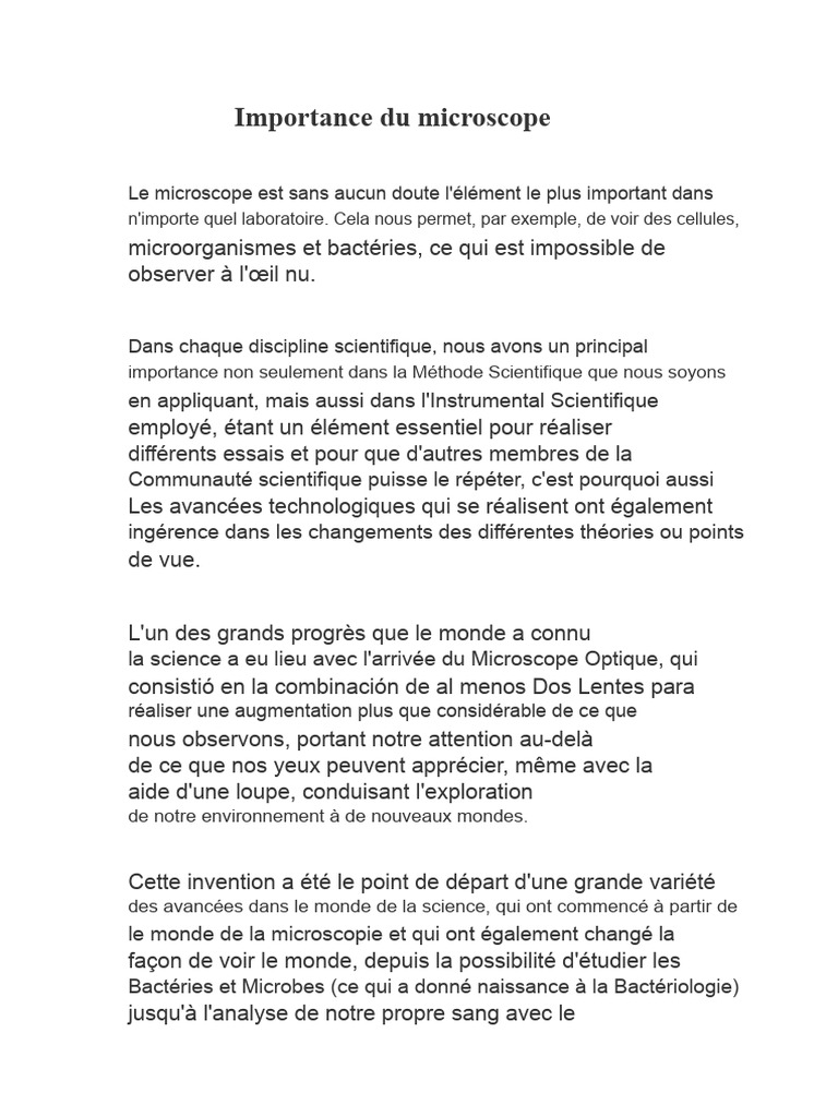 Importance et avancées du microscope | PDF
