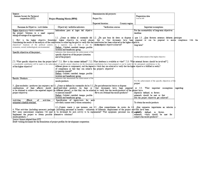 Project Planning Matrix for Development | PDF