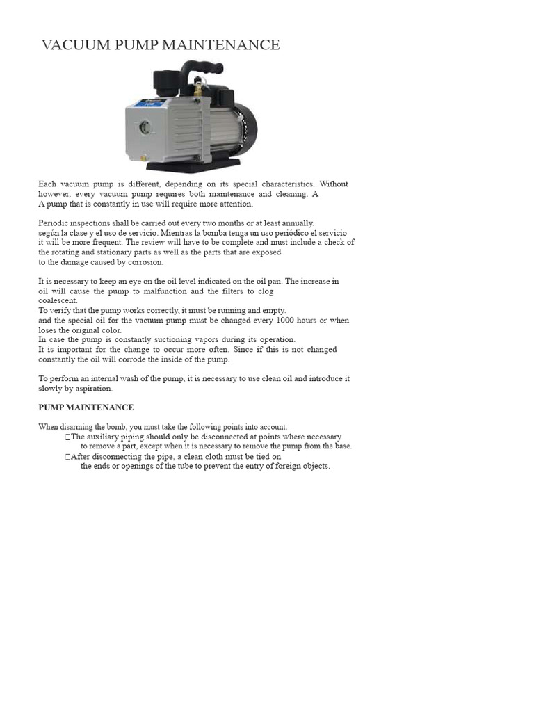 Vacuum Pump Maintenance Guide | PDF | Pump | Vacuum