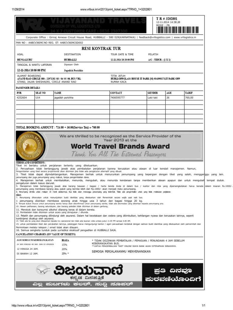 Tiket Bus VRL: Informasi dan Ketentuan | PDF