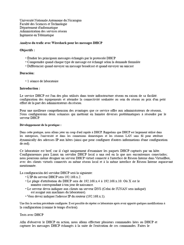 Analyse du trafic DHCP avec Wireshark | PDF | Protocoles Internet ...