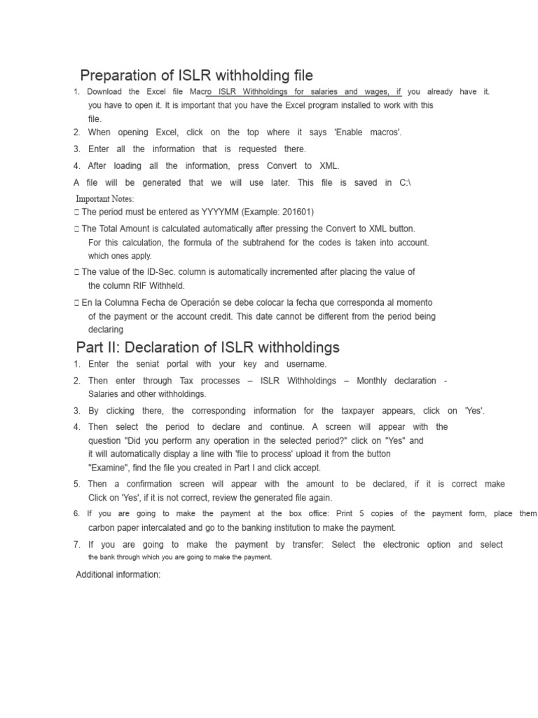 ISLR Withholding File Preparation Guide | PDF
