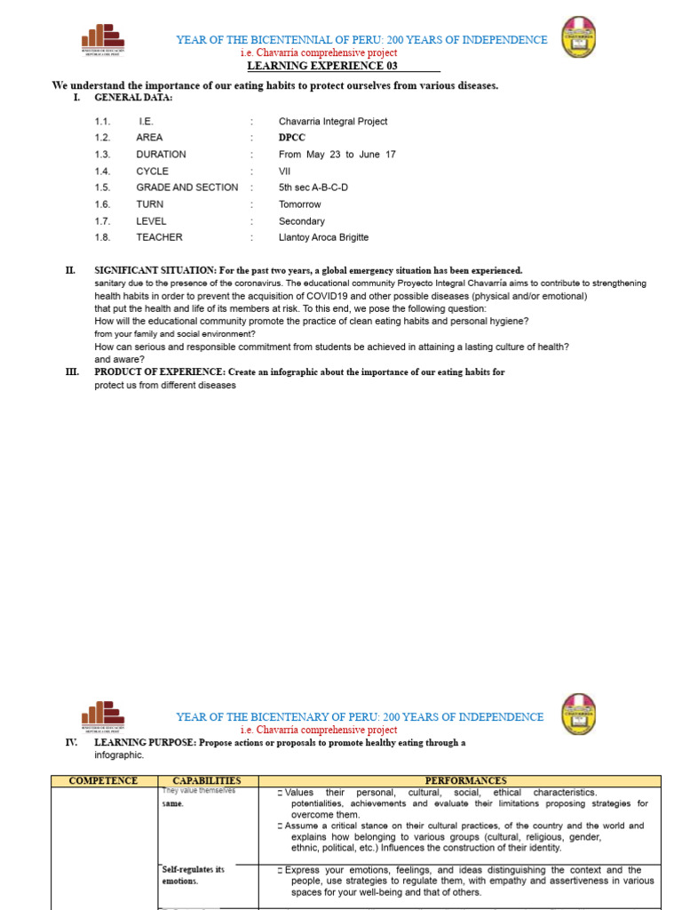 Experience 3 DPCC 5TH Sec | PDF | Diet & Nutrition | Diet (Nutrition)