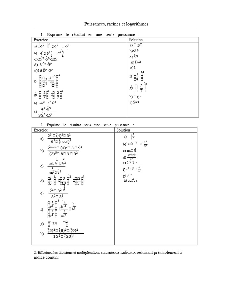 Puissances, racines et logarithmes expliqués | PDF | Échecs | Théorie ...