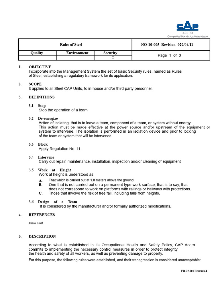 Steel Safety Rules and Guidelines | PDF | Safety | Occupational Safety ...