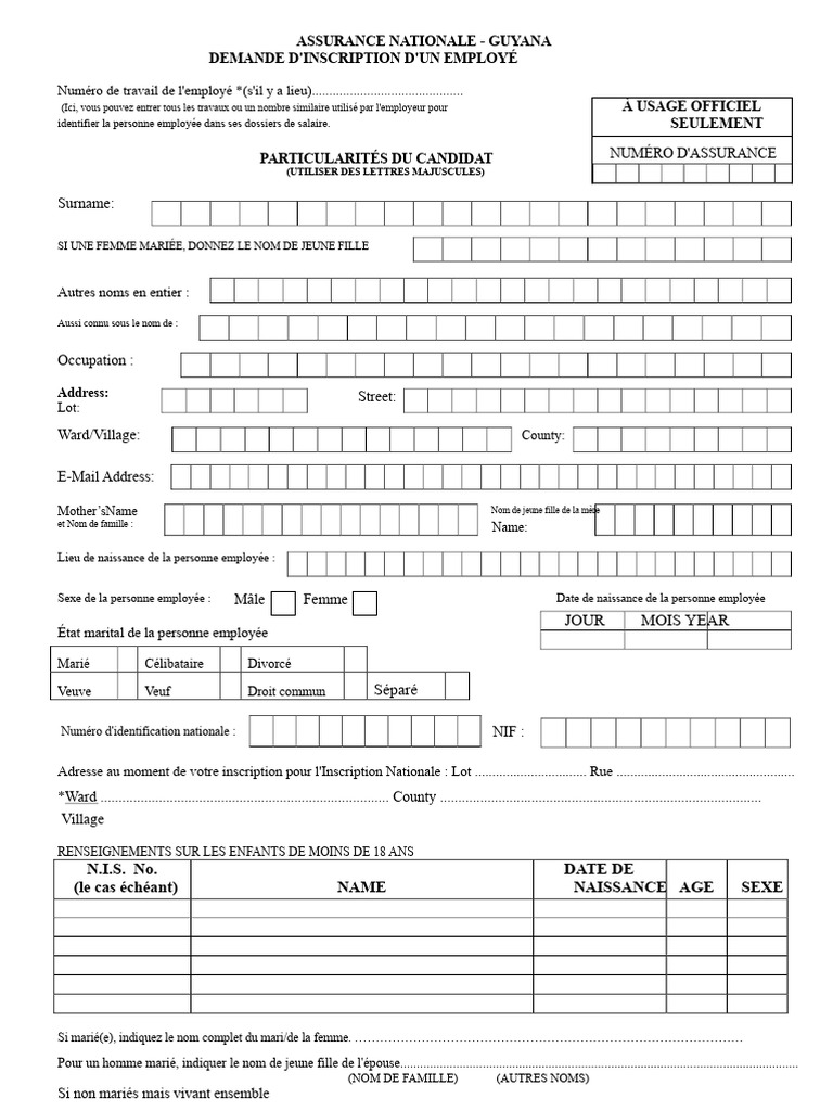 Inscription Employé Assurance Guyana | PDF