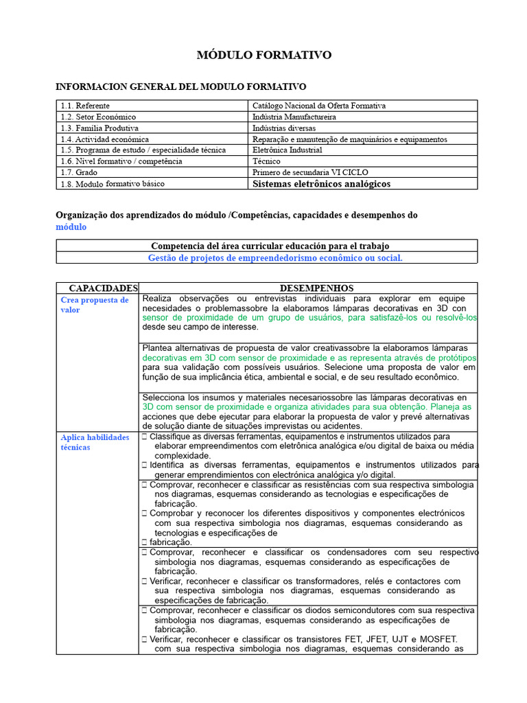 Módulo Formativo de Primeiro Eletrônica | PDF | Economia | Eletrônicos