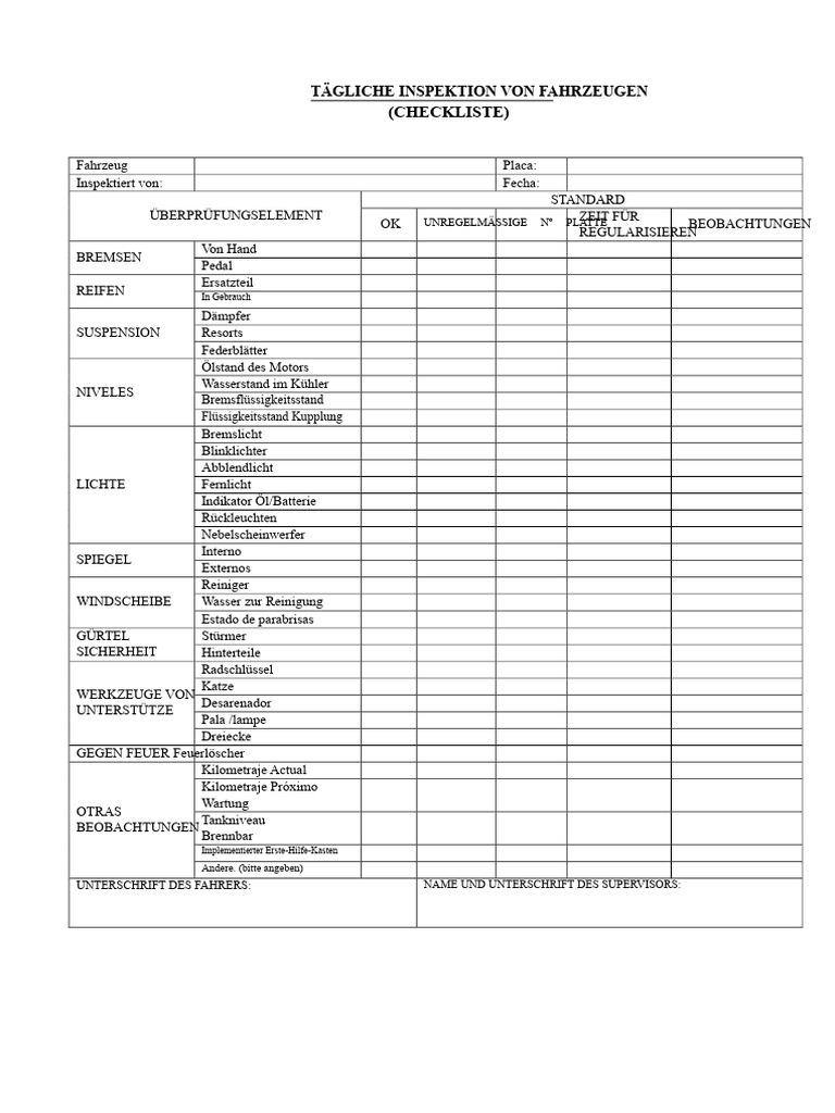 Fahrzeuginspektions Checkliste | PDF
