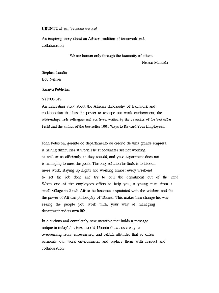 Embracing Ubuntu: Teamwork Philosophy | PDF | Psychological Concepts ...