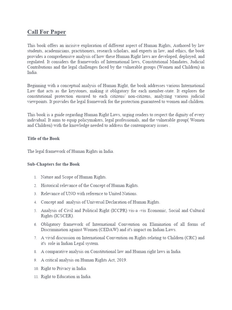 Human Rights Law in India: Call for Papers | PDF | Human Rights | Note ...