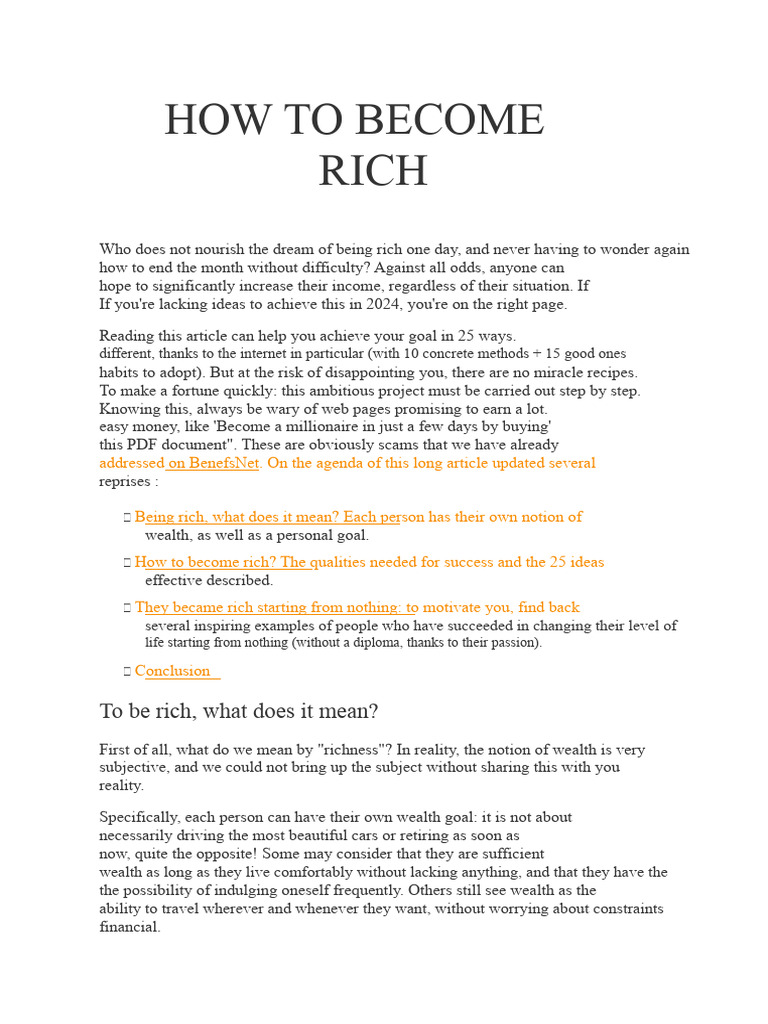 HOW TO BECOME RICH | PDF | Cost Of Living | Credit