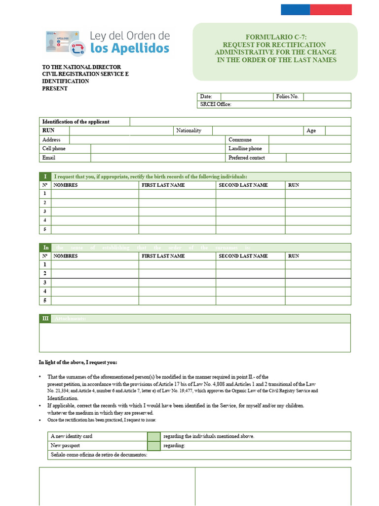 Form C7 Request For Administrative Rectification For Change of Surname ...