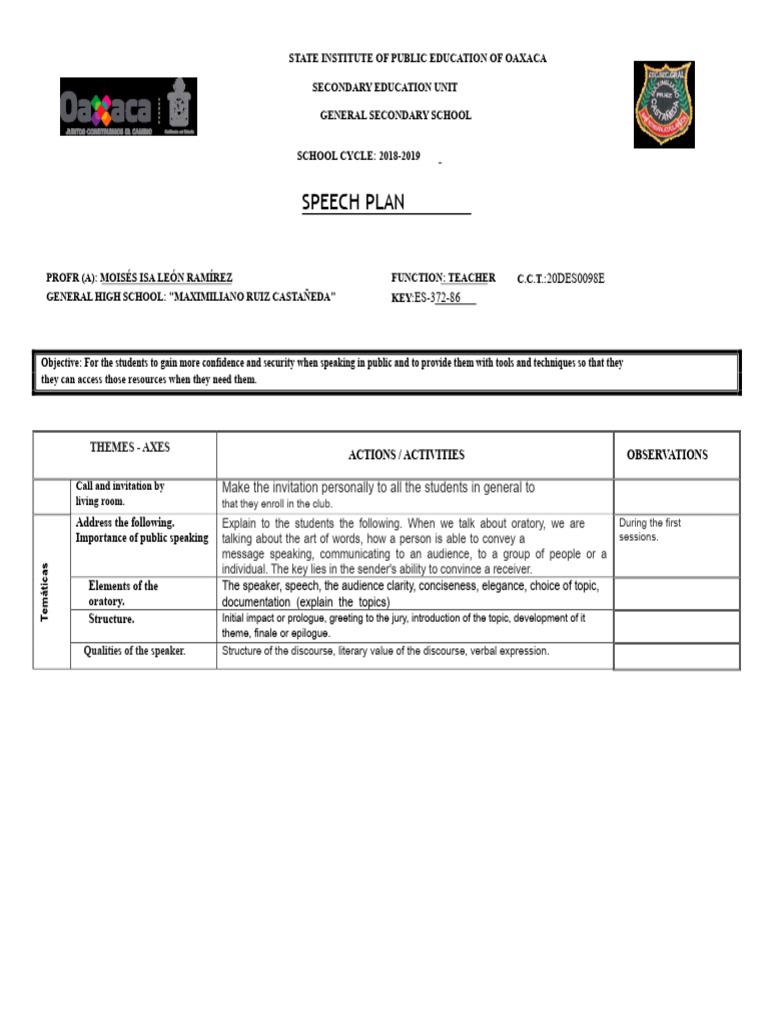Oratory Plan 2018-2019 | PDF | Public Speaking | Linguistics