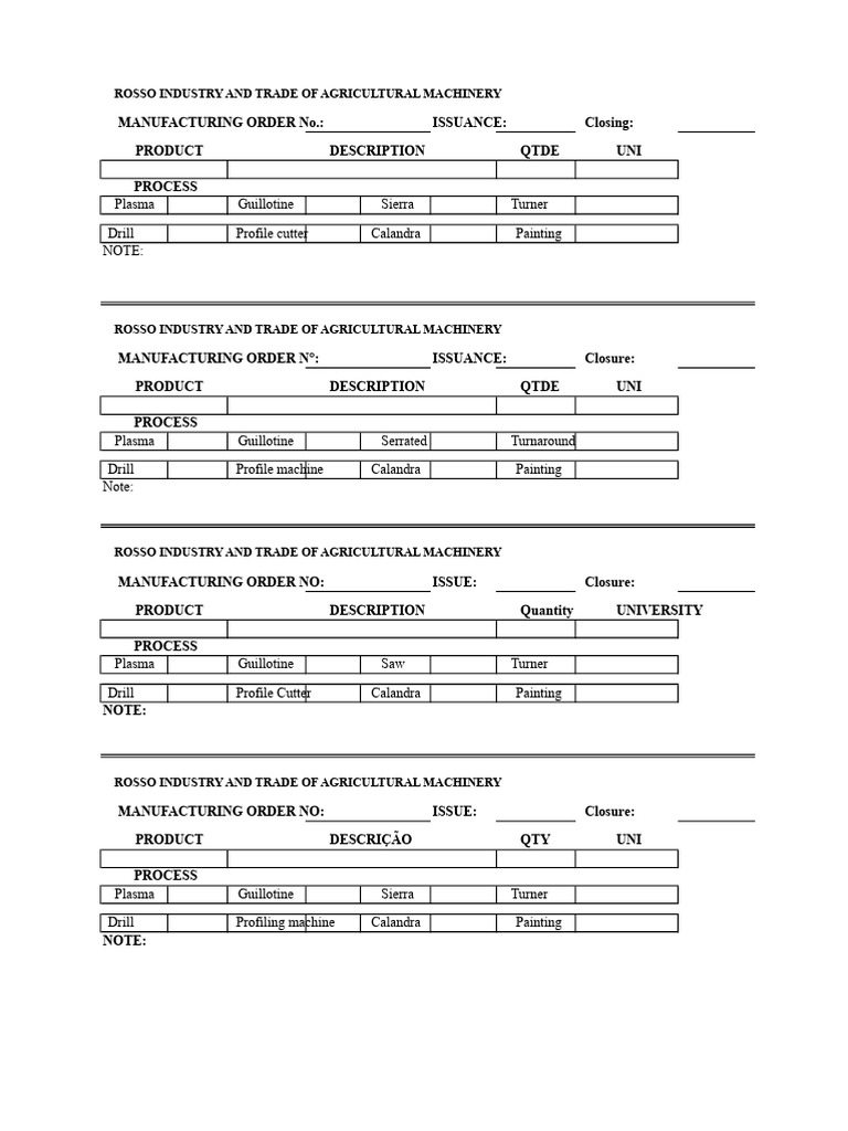 Production Order Template | PDF | Secondary Sector Of The Economy | Crafts