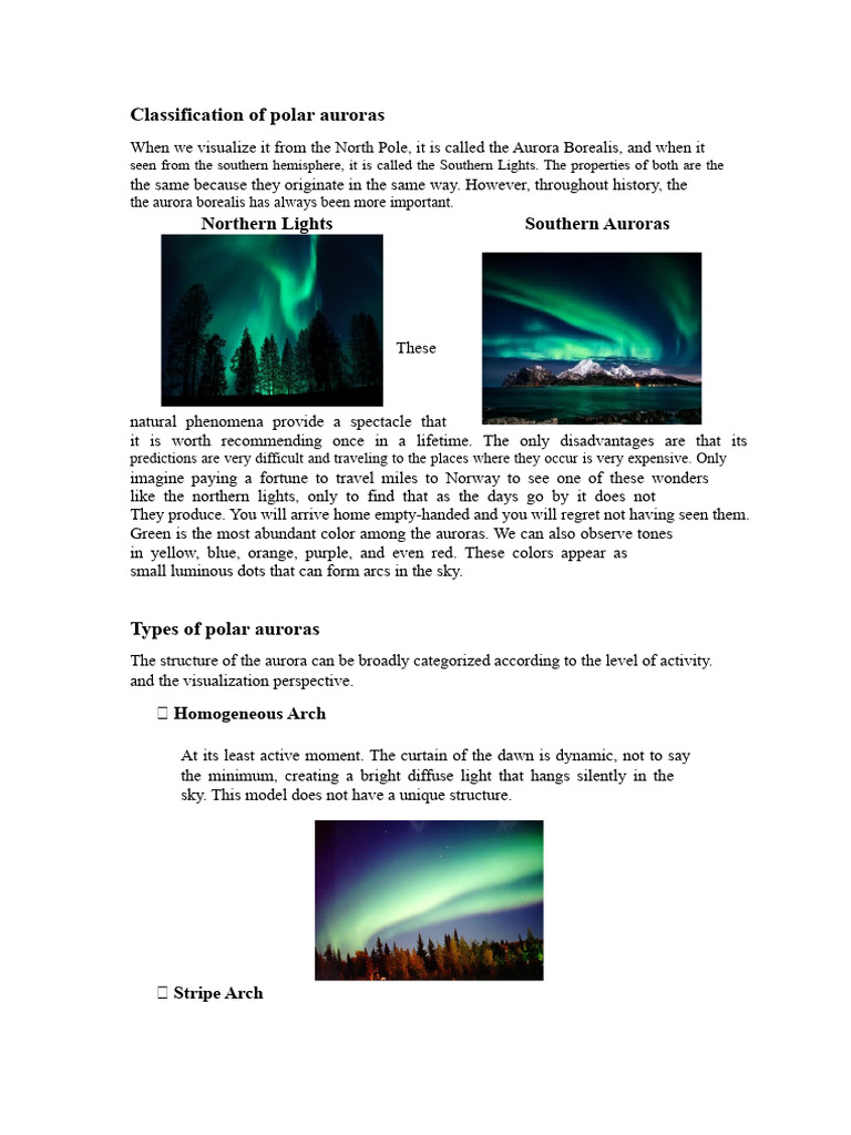 Types and Features of Polar Auroras | PDF | Aurora | Sky
