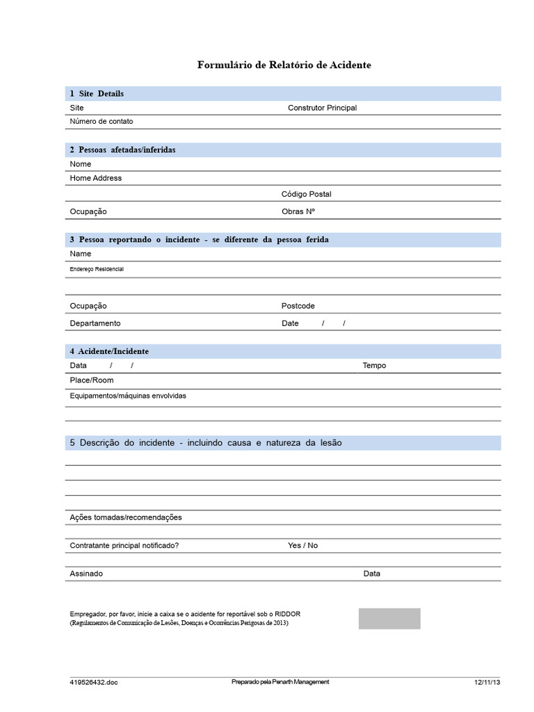 Formulário de Relatório de Acidente | PDF