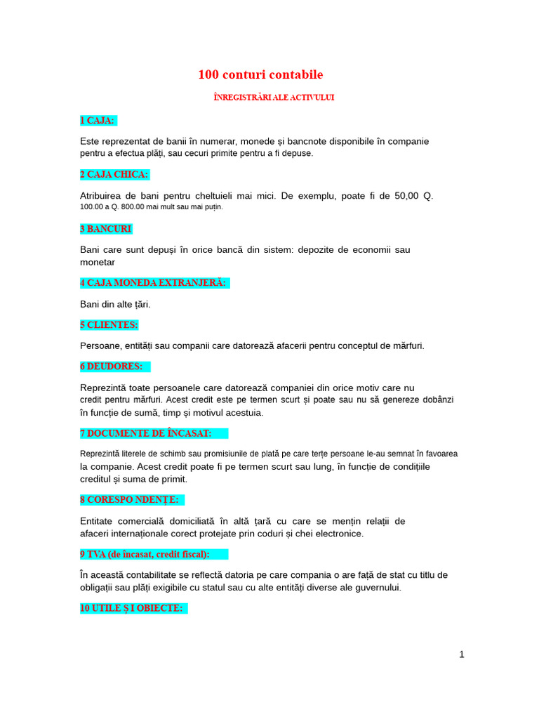 100 Conturi Contabile - Doc Încărcați | PDF