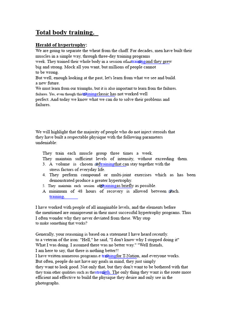 Total Body Training for Hypertrophy | PDF | Muscle Hypertrophy ...