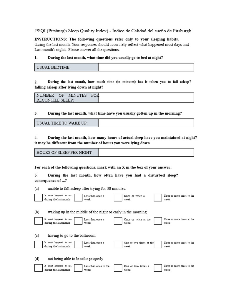 PSQI Pittsburgh Sleep Quality Index - Pittsburgh Sleep Quality Index ...