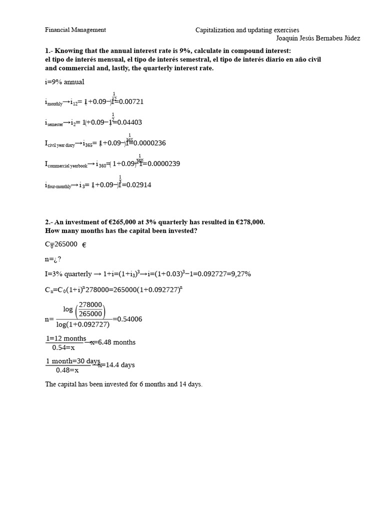 Financial Management: Capitalization Exercises | PDF | Interest ...