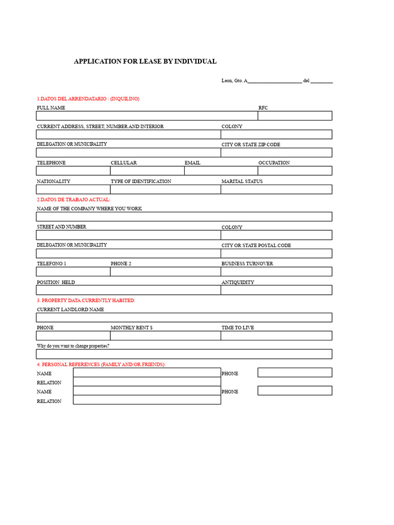 Individual Lease Application Form | PDF