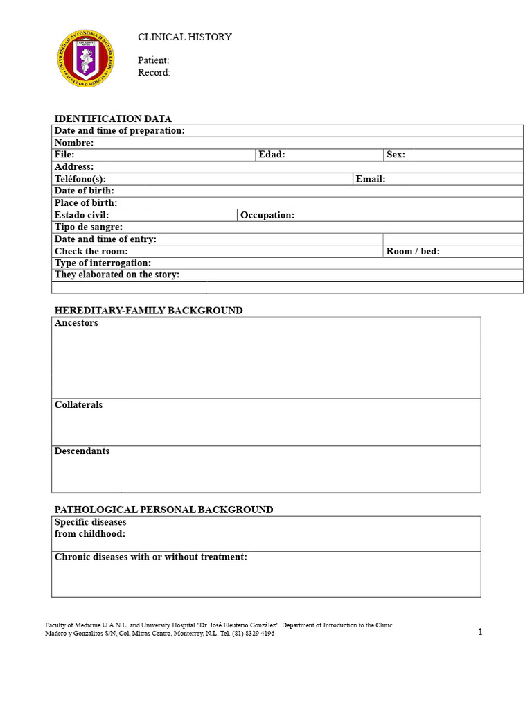 Comprehensive Clinical History Template | PDF | Pregnancy | High ...