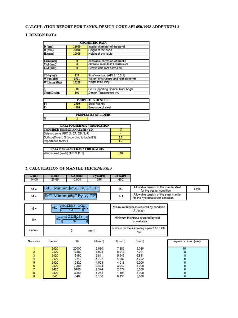 Tank Design Calculation Report API 650 | PDF | Seismology | Geophysics
