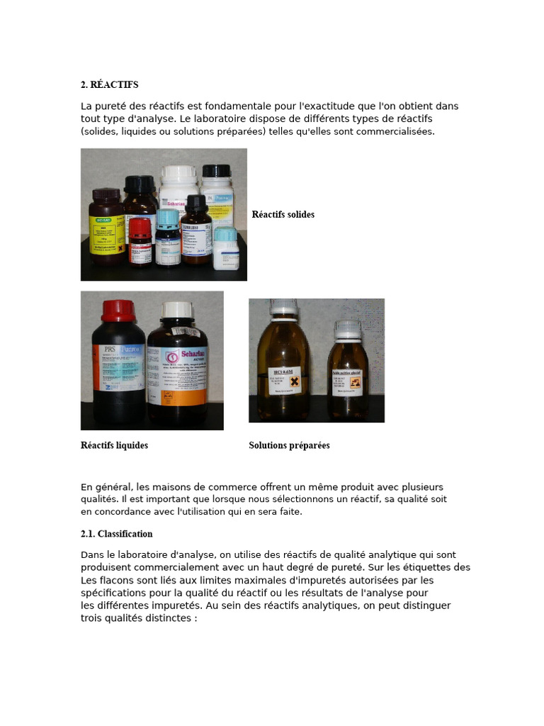 Gestion et classification des réactifs | PDF | Chimie analytique