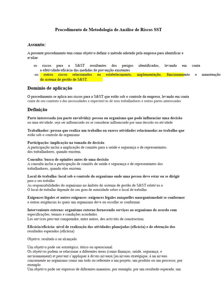 Análise de Riscos em Saúde e Segurança do Trabalho | PDF | Avaliação de ...