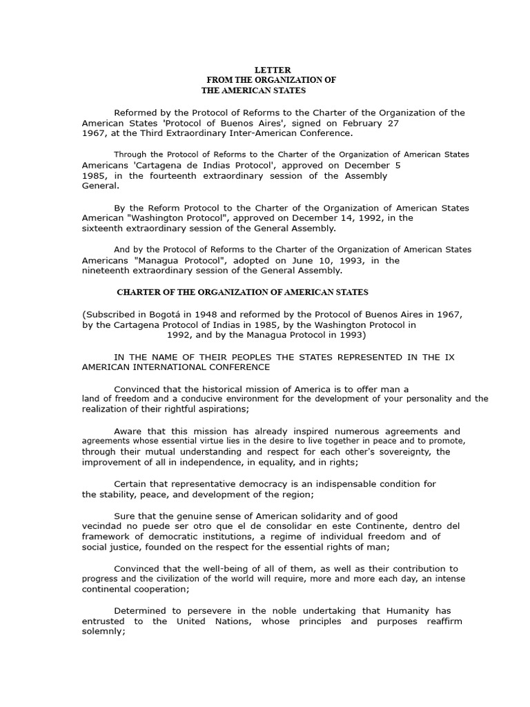 OAS Charter and Reform Protocols Summary | PDF | United Nations General ...