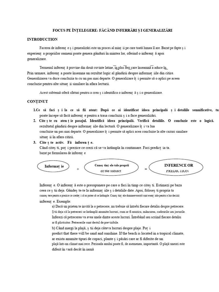 Facerea de Inferențe Și Generalizări | PDF