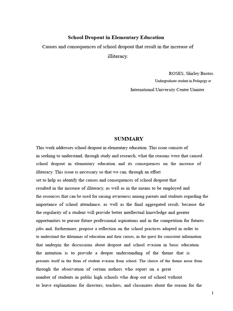 Causes of Elementary School Dropout | PDF | Methodology | Literacy