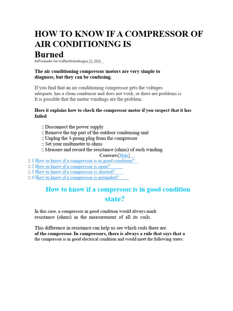 How To Know If An Air Conditioning Compressor Is Burned Out | PDF ...