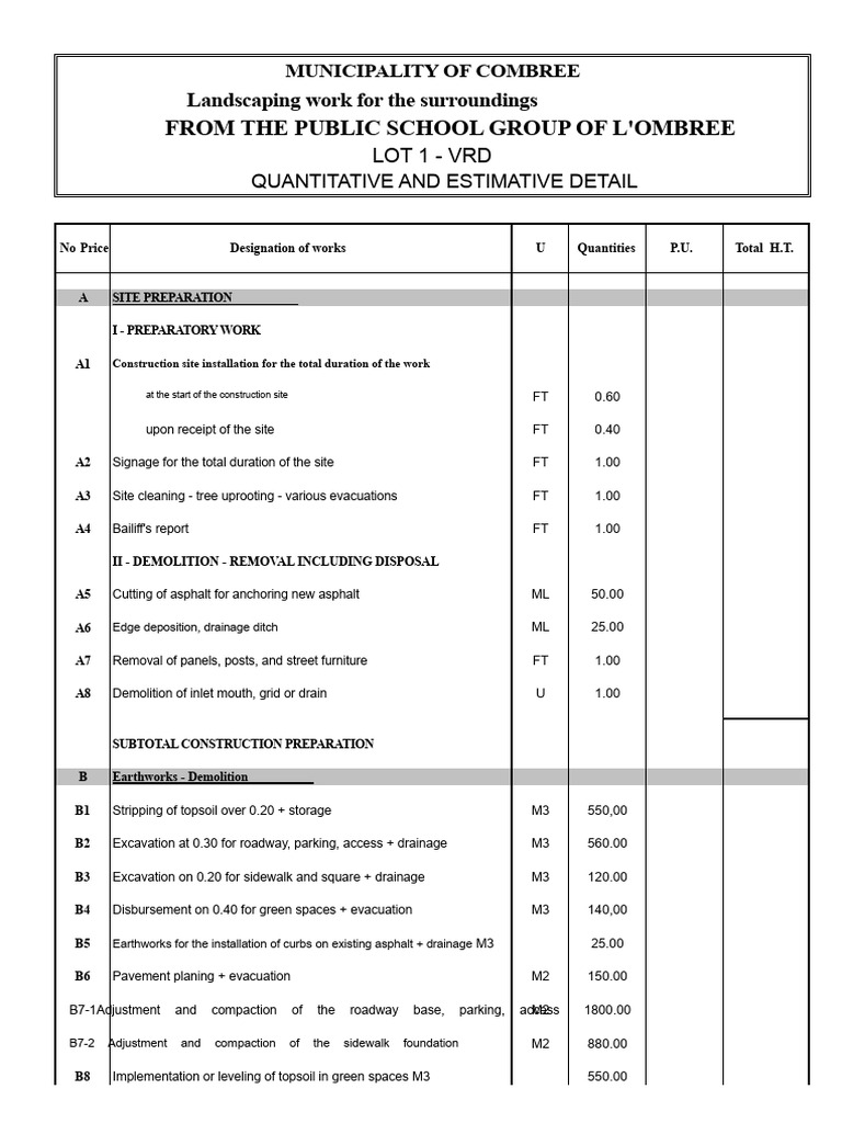 Estimate For VRD (Road and Utility Works) | PDF | Road Surface | Sidewalk