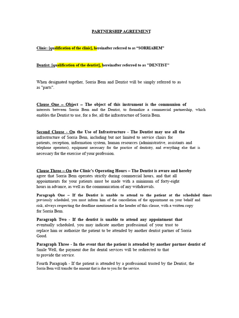 PARTNERSHIP CONTRACT - Dentist | PDF | Dentistry | Dentist