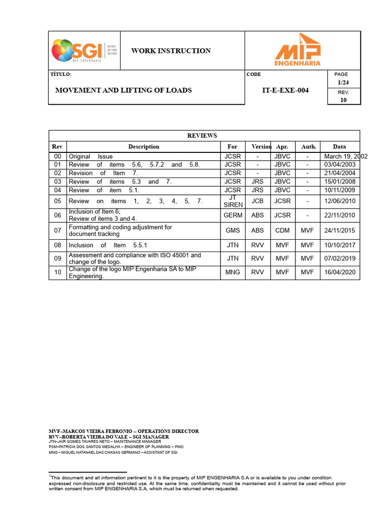 IT-E-EXE-004 - Movement and Lifting of Loads - Rev10 | PDF | Crane ...