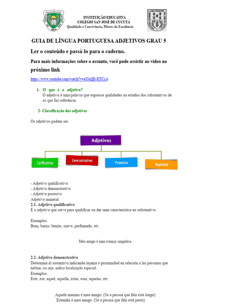 Guia de Adjetivos para 5º Ano | PDF | Adjetivo | Linguística