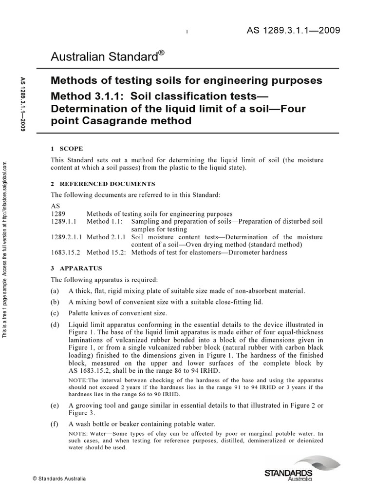 As 1289.3.1.1-2009 Methods of Testing Soils For Engineering Purposes ...