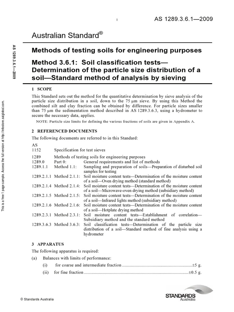 As 1289.3.6.1-2009 Methods of Testing Soils For Engineering Purposes ...