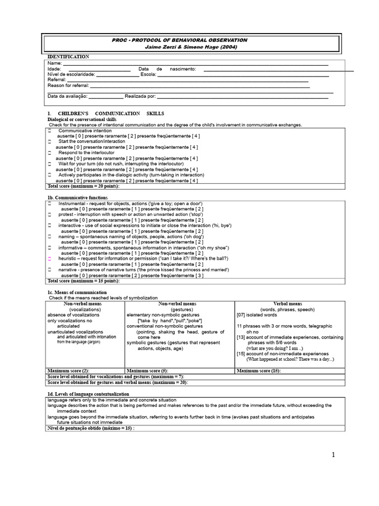 Behavioral Observation Protocol Guide | PDF | Imitation | Nonverbal ...