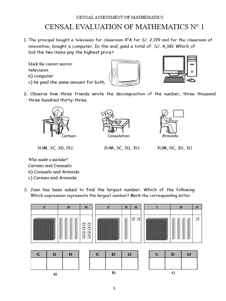 Censal Mathematics Evaluation Questions | PDF