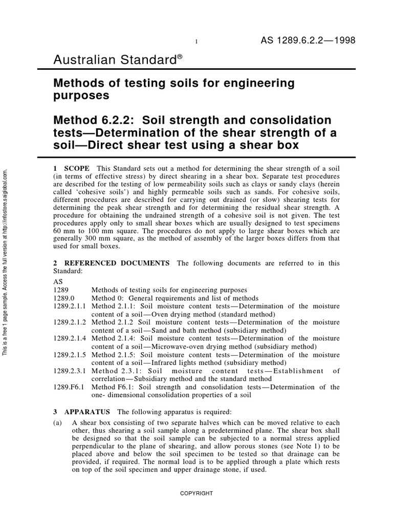 As 1289.6.2.2-1998 Methods of Testing Soils For Engineering Purposes ...
