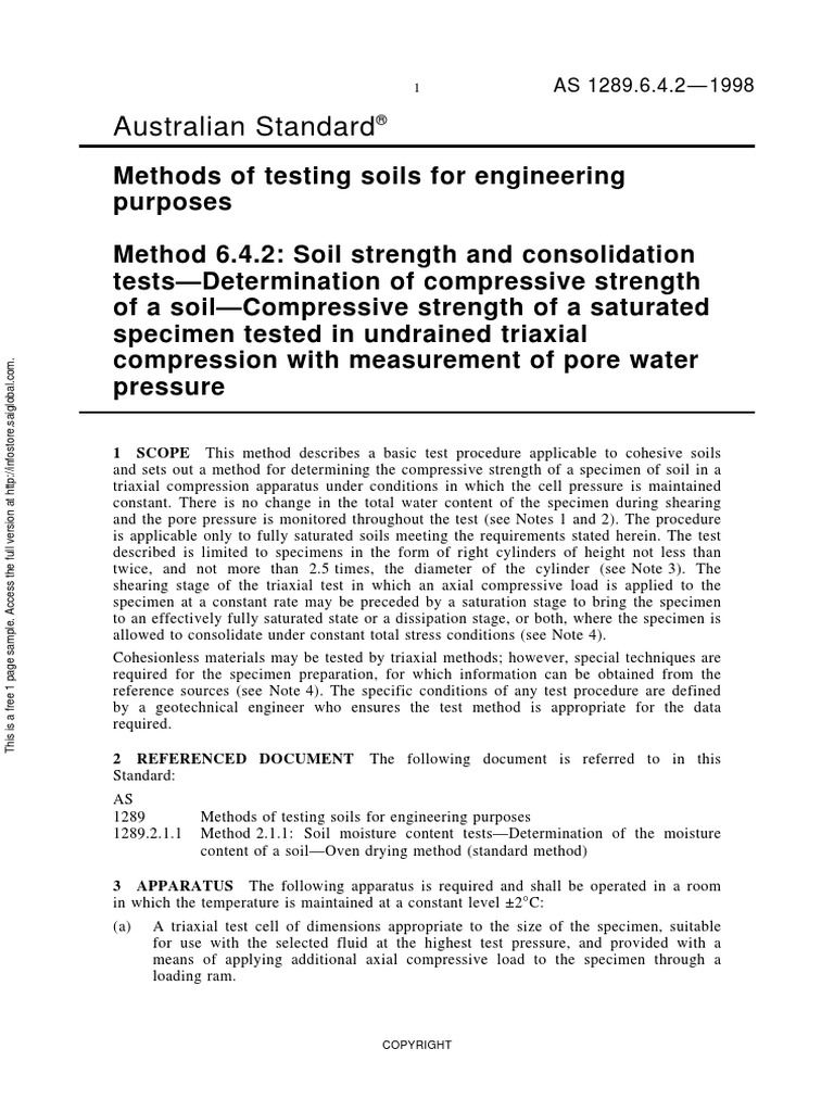As 1289.6.4.2-1998 Methods of Testing Soils For Engineering Purposes ...