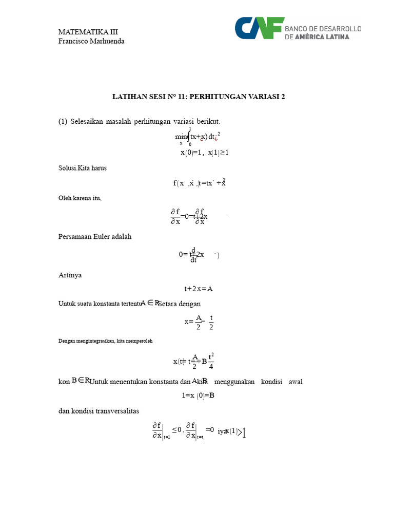 Perhitungan Variasi dalam Matematika III | PDF