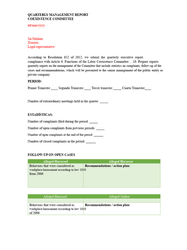 QUARTERLY REPORT - COEXISTENCE COMMITTEE | PDF