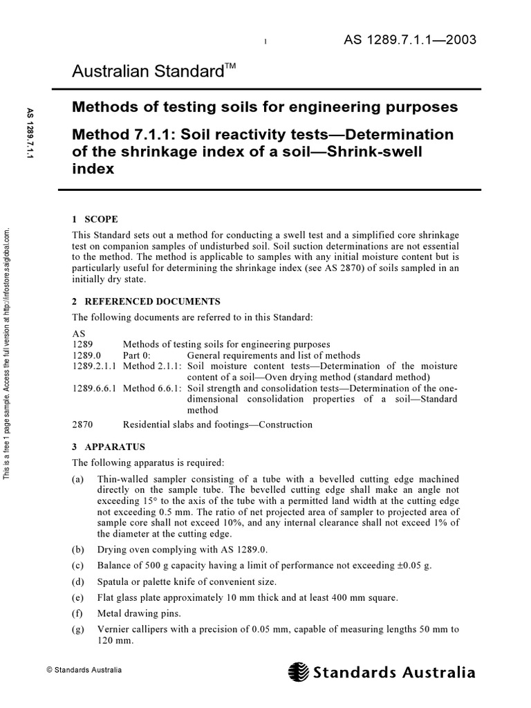 As 1289.7.1.1-2003 Methods of Testing Soils For Engineering Purposes ...